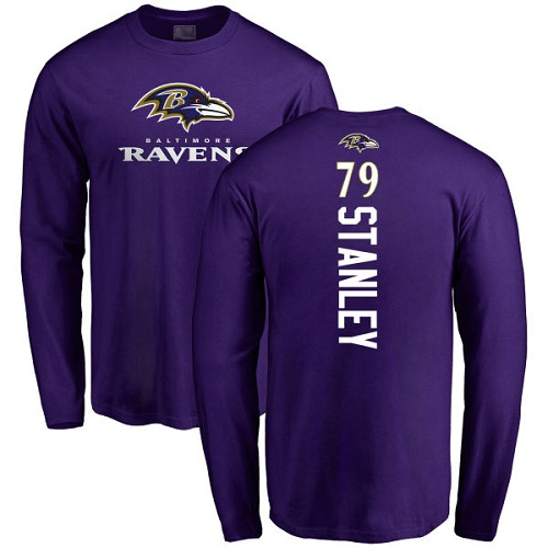 Men Baltimore Ravens Purple Ronnie Stanley Backer NFL Football #79 Long Sleeve T Shirt
